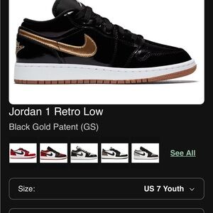 Jordan 1 Retro Low Black and Gold Patent Sneakers